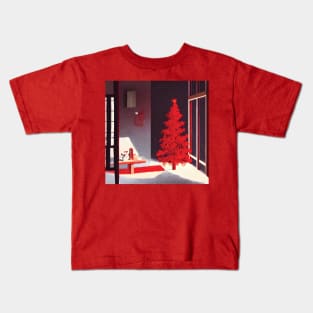 Red Christmas Tree Season of Xmas Winter Snow at the Neighborhood Kids T-Shirt